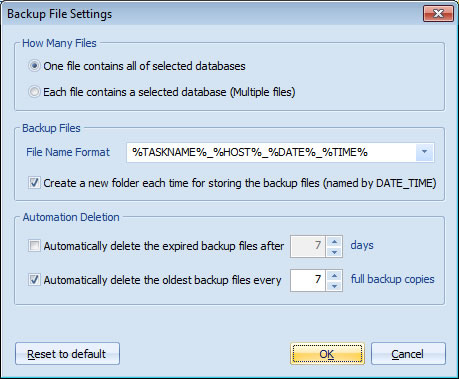 Backup Files Settings